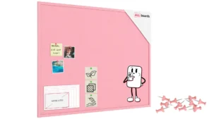 Textil-Pinnwand (Filz) 100x80 cm, rosa, in einem rosa Holzrahmen