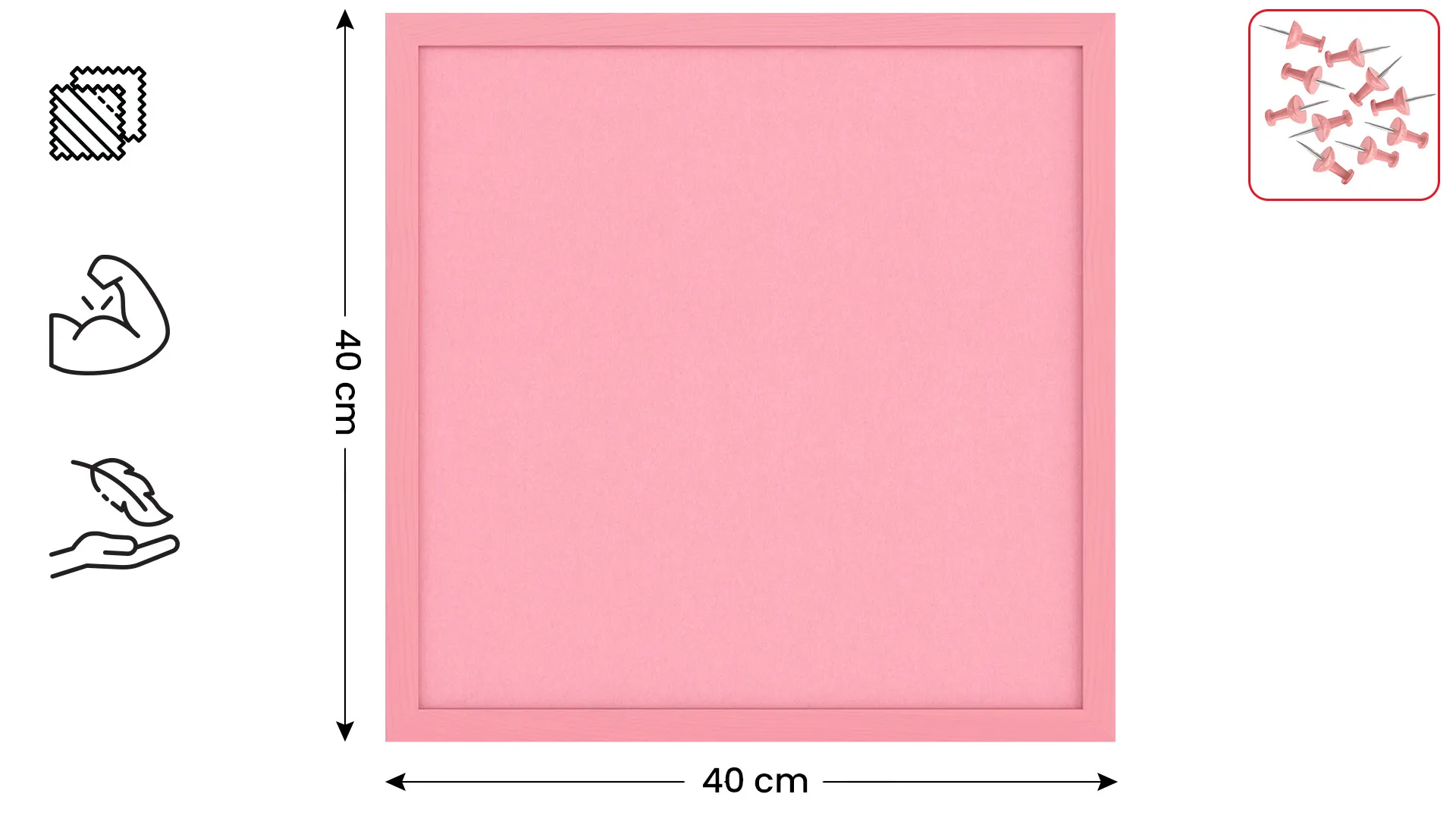 Textil-Pinnwand (Filz) 40x40 cm, rosa, in einem rosa Holzrahmen – Bild 2