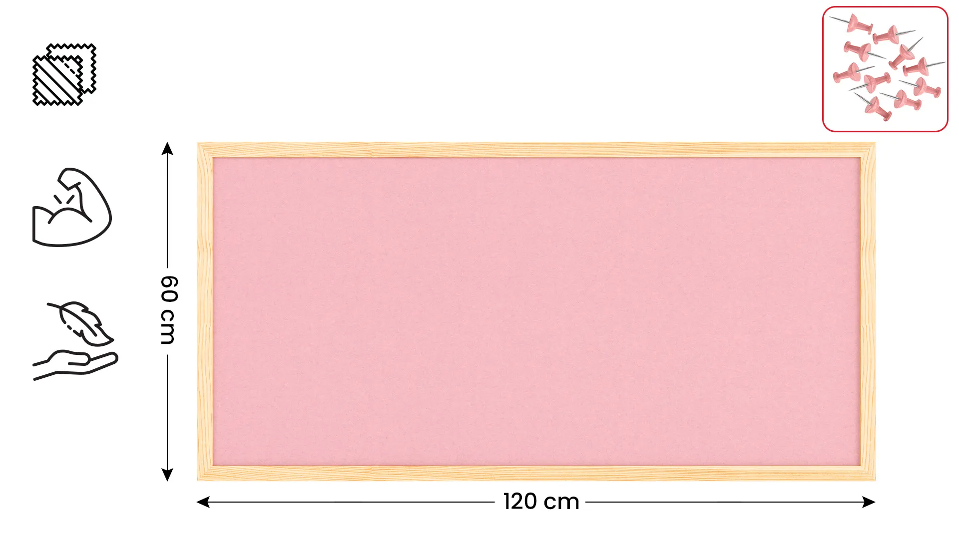 Textil-Pinnwand (Filz) 80x40 cm, rosa, mit lackiertem Holzrahmen – Bild 2