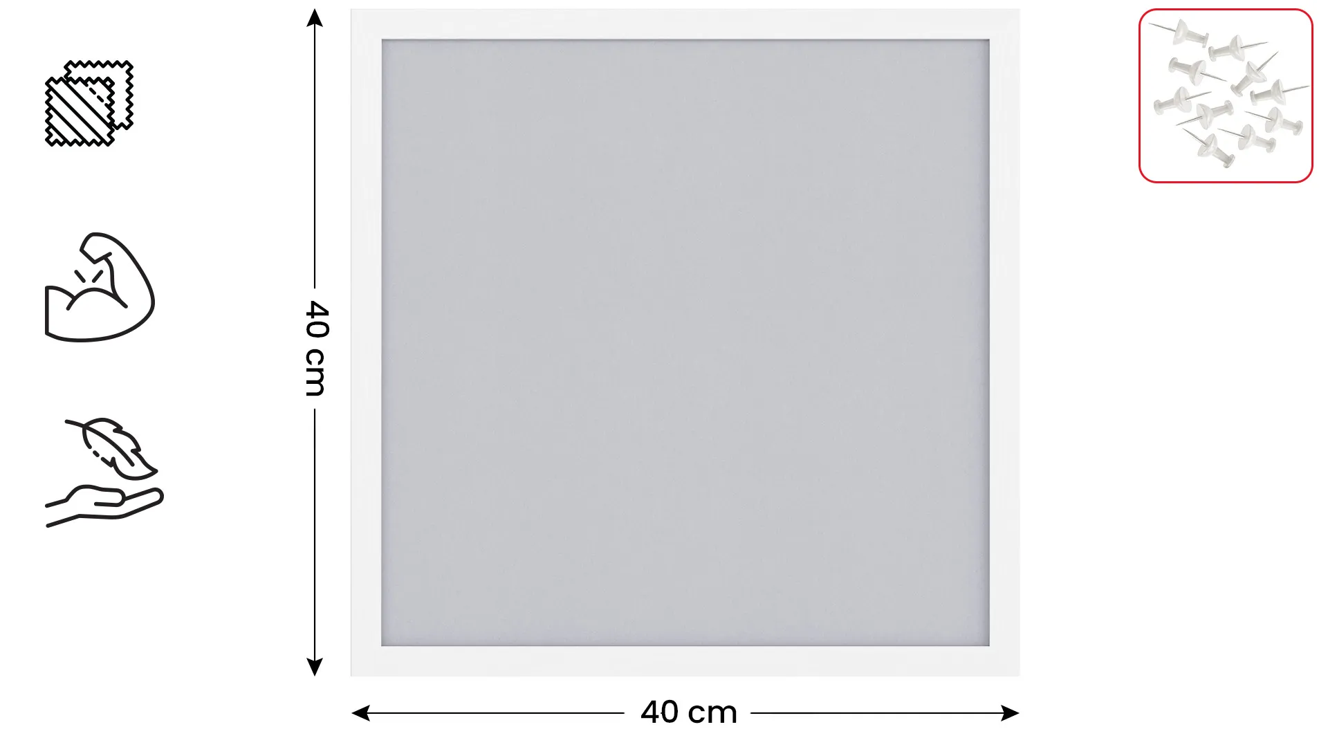 Textil-Pinnwand (Filz) 40x40 cm, weiß, in einem weißen Holzrahmen – Bild 2