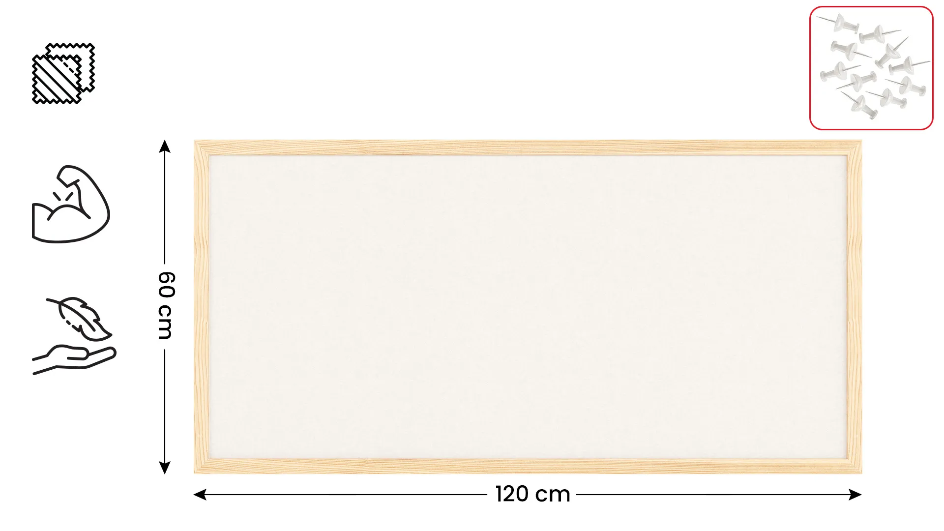 Textil-Pinnwand (Filz) 80x40 cm, weiß, mit lackiertem Holzrahmen – Bild 2