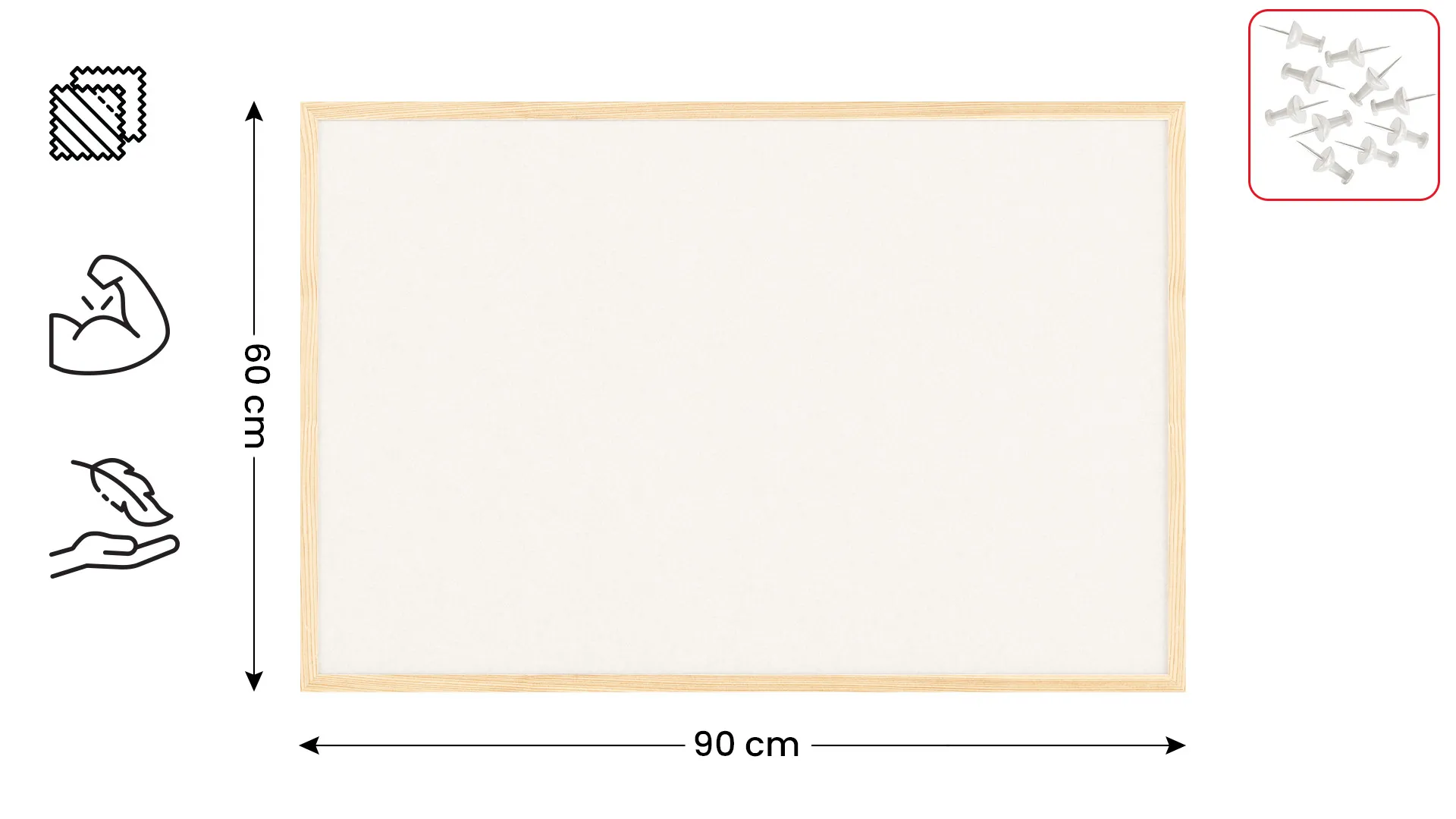 Textil-Pinnwand (Filz) 90x60 cm, weiß, mit lackiertem Holzrahmen – Bild 2