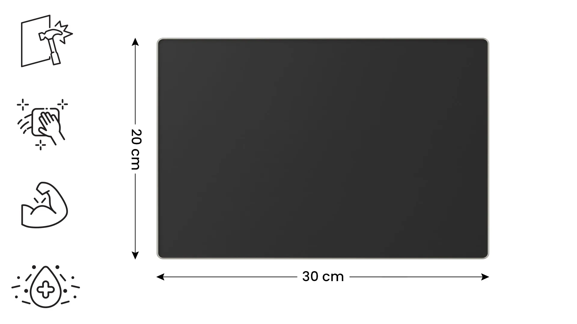 Schneidebrett aus Glas – SCHWARZ CLASSIC BLACK 30×20 cm – Bild 2