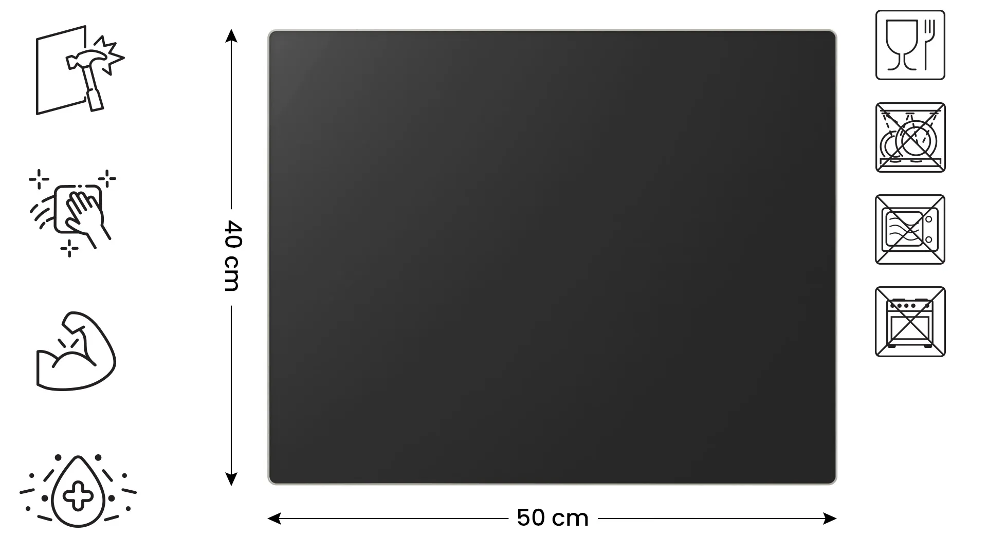 Schneidebrett aus Glas – SCHWARZ CLASSIC BLACK 50×40 cm – Bild 2
