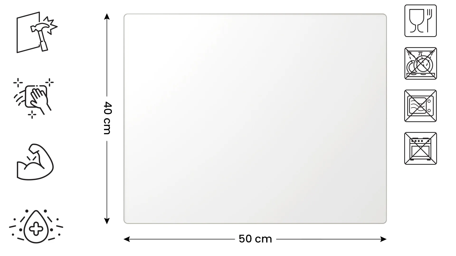 Schneidebrett aus Glas – Weiß, 50 x 40 cm – Bild 2