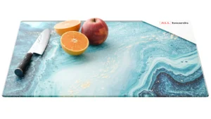 Schneidebrett aus Glas – BLAU UND GOLD 50 x 40 cm