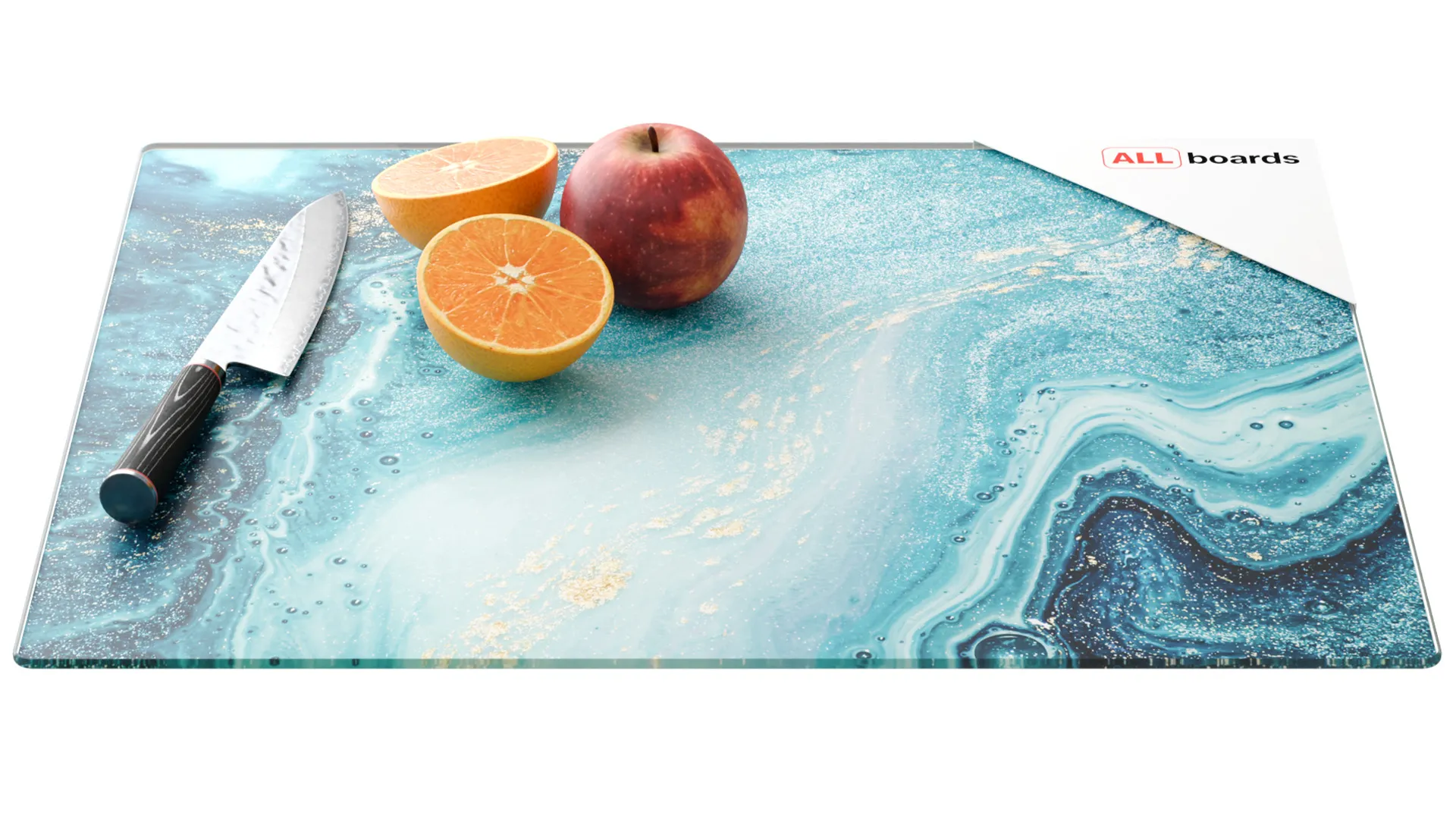 Schneidebrett aus Glas – BLAU UND GOLD 50 x 40 cm