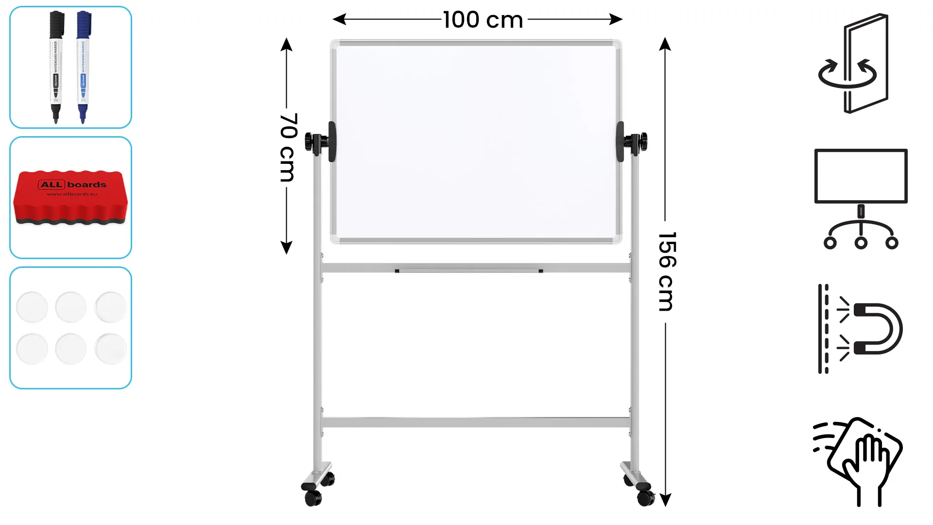 Mobiles Board, Serie: TM Idea/Flex - mit doppelseitiger Whiteboard-Oberfläche, drehbar, 100x70 cm – Bild 2