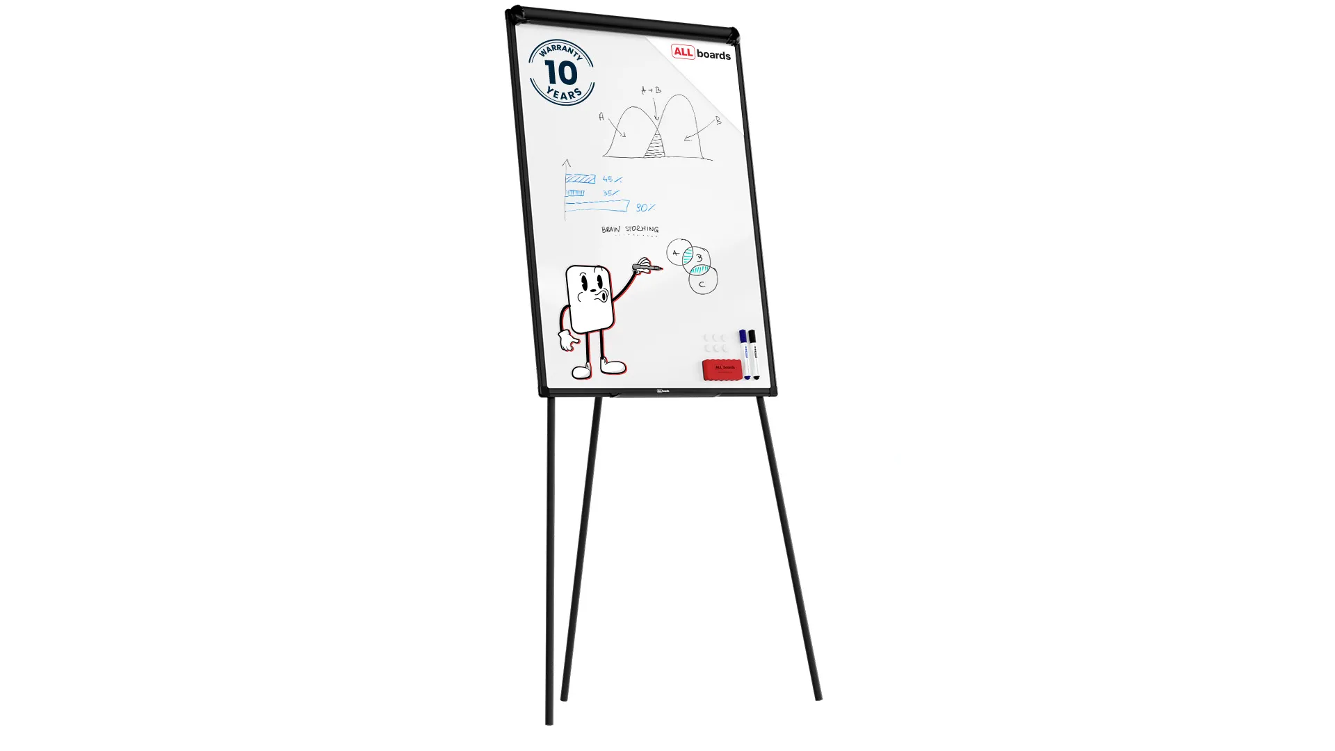 Magnetisches Flipchart, trocken abwischbar, 100 x 70 cm, schwarz + GRATIS