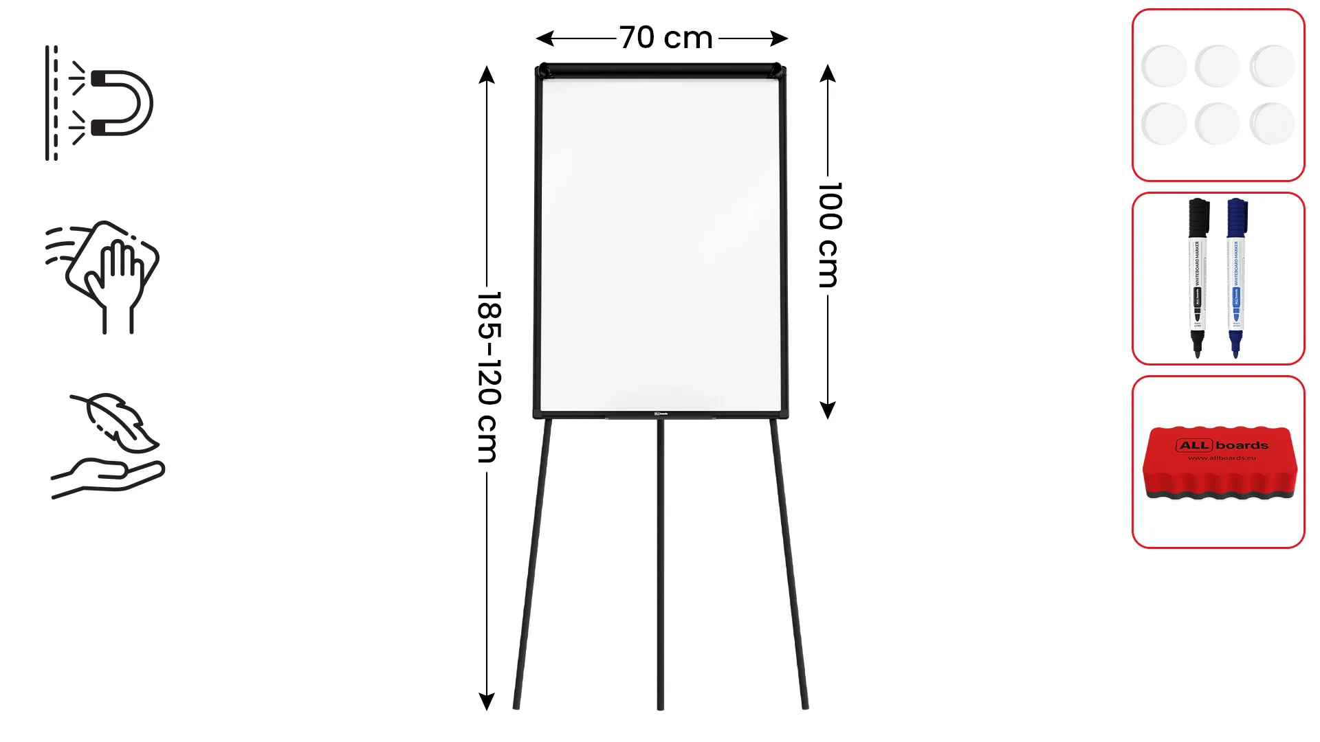 Magnetisches Flipchart, trocken abwischbar, 100 x 70 cm, schwarz + GRATIS – Bild 2