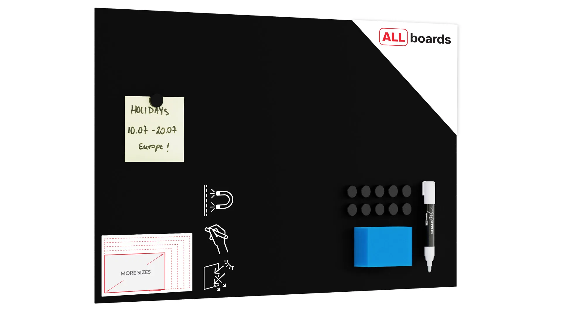 Magnetplatte rahmenloses SLIMboard - Kreideoberfläche - 60x40 cm + GRATIS